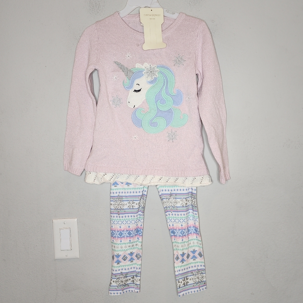 NWT Cynthia Rowley Unicorn 2-Piece Pink Metallic‎ Sweater Snowflake Pants  Small